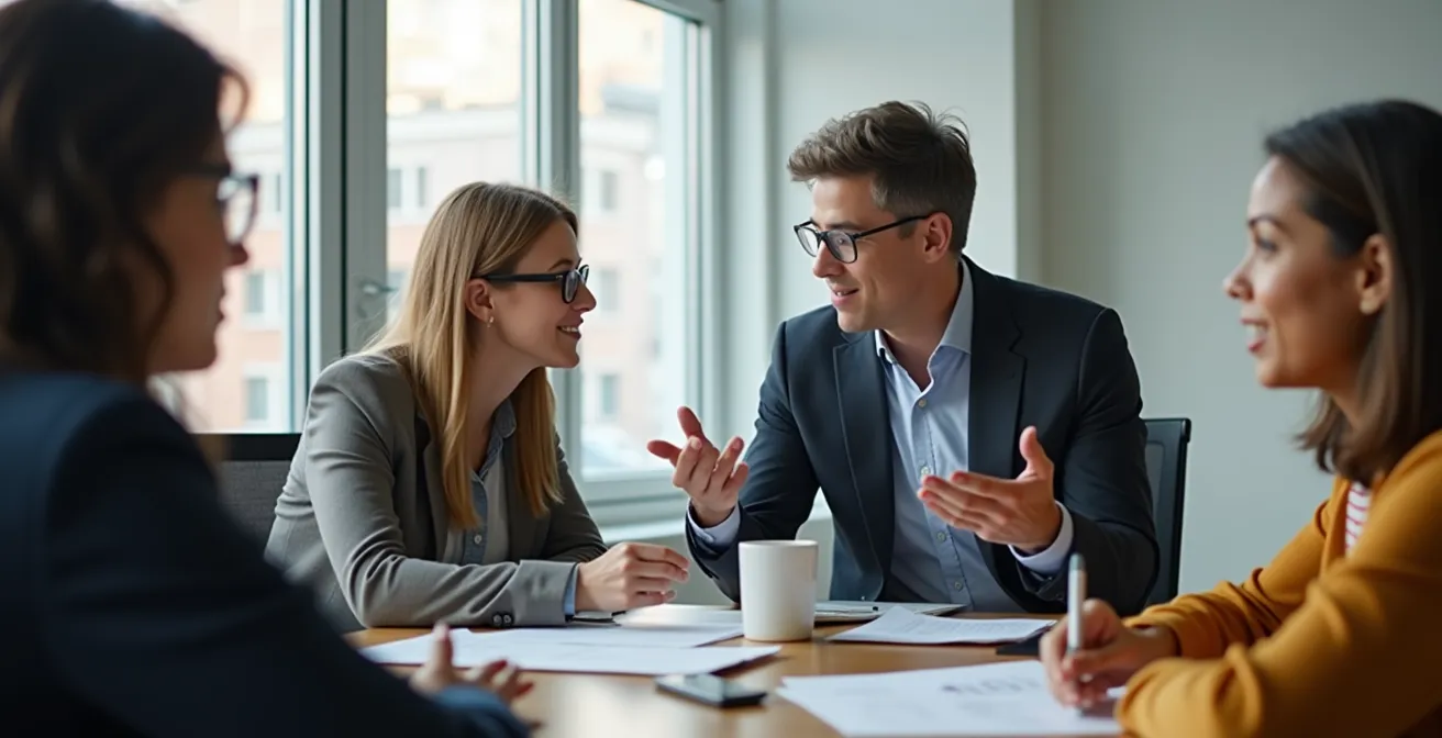 Espace de travail collaboratif moderne à Montréal avec professionnels en réunion
