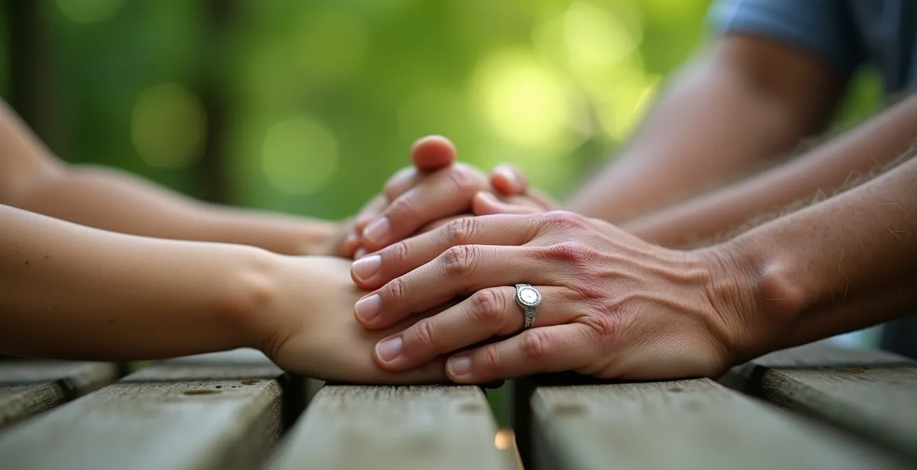 Parc urbain québécois avec différents modèles familiaux coexistant harmonieusement