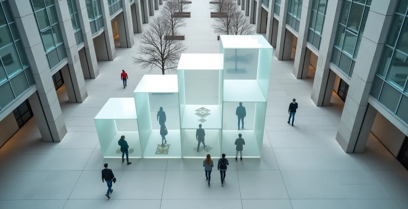 Composition abstraite montrant l'accumulation de modules de formation menant vers un diplôme universitaire