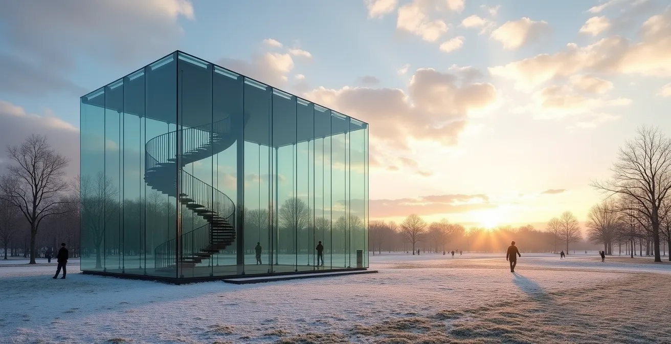 Vue architecturale du pavillon Lassonde transparent s'intégrant aux Plaines d'Abraham