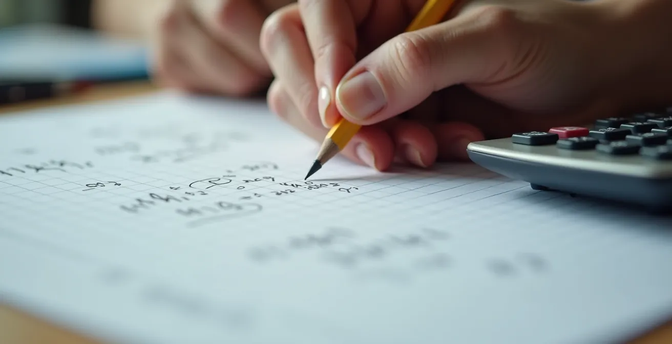 Élève du secondaire révisant avec des cahiers d'exercices et une calculatrice