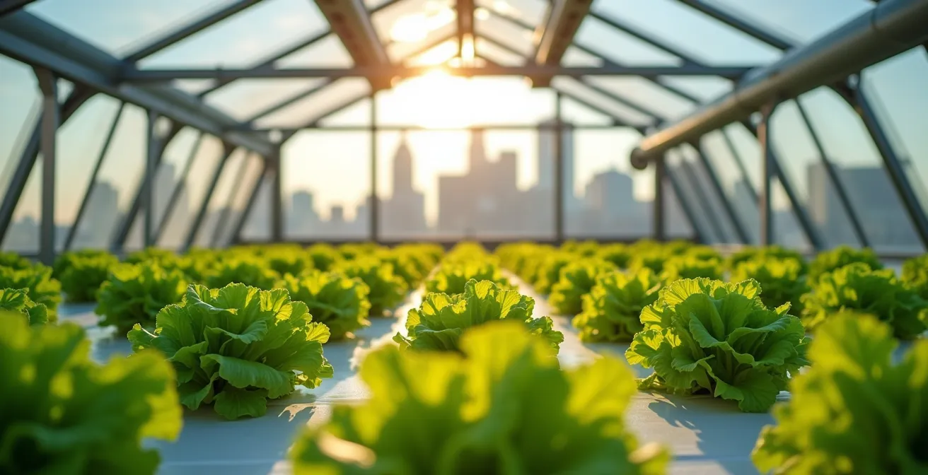 Serres commerciales modernes sur les toits urbains de Montréal pour l'agriculture locale