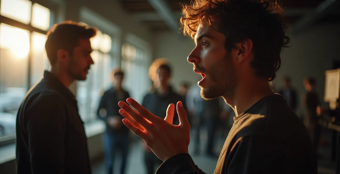 Portrait artistique d'un jeune réalisateur québécois dirigeant une scène de tournage